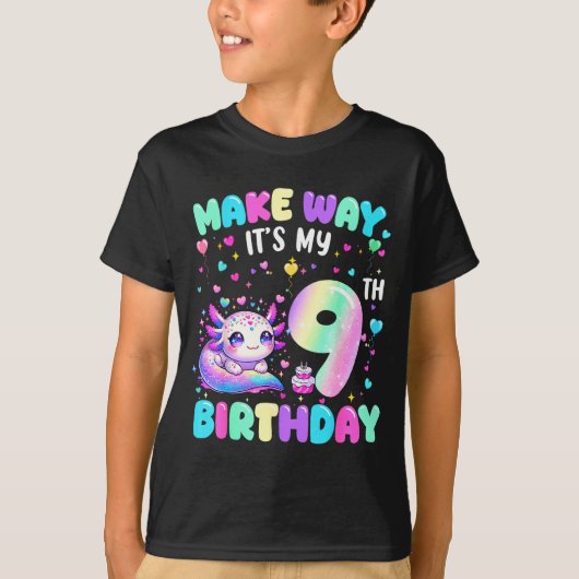 It's My 9th Birthday Girl Cute Axolotl 9 Year Old  Tシャツ (正面)