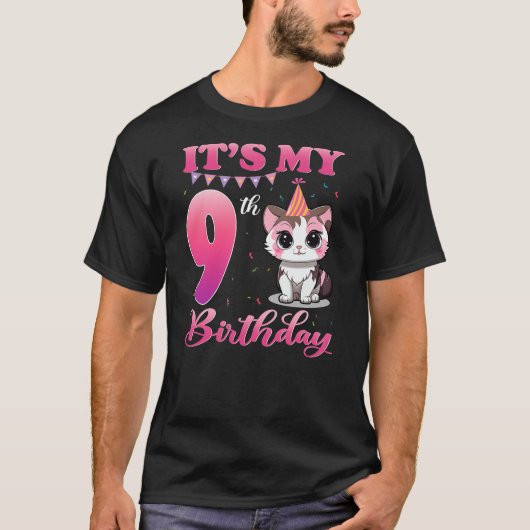 It's My 9th Birthday Girl Cute Cat 9 Year Old Part Tシャツ (正面)