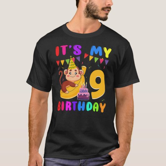 It's My 9th Birthday Monkey 9 Year Old Party Boys  Tシャツ (正面)
