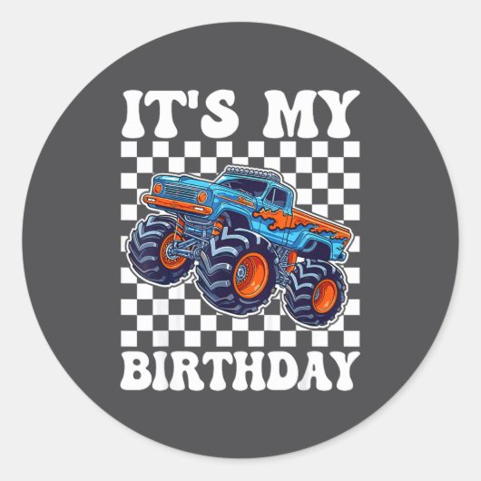 It's My Birthday Boy Monster Truck Bday Party Kids ラウンドシール (正面)