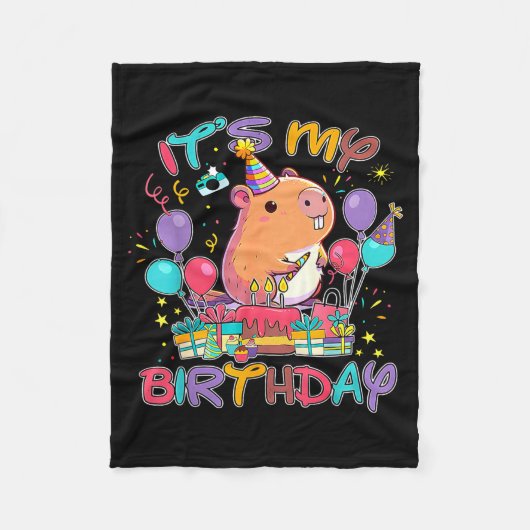 Its My Birthday Capybara Lovers Birthday Party Boy フリースブランケット (正面)