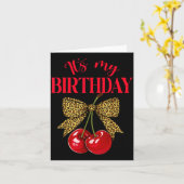 It's My Birthday Cute Cherry Leopard Coquette Bow  カード (黄色い花)