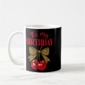 It's My Birthday Cute Cherry Leopard Coquette Bow コーヒーマグカップ (左)