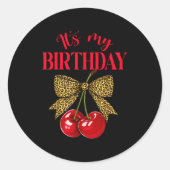 It's My Birthday Cute Cherry Leopard Coquette Bow ラウンドシール (正面)