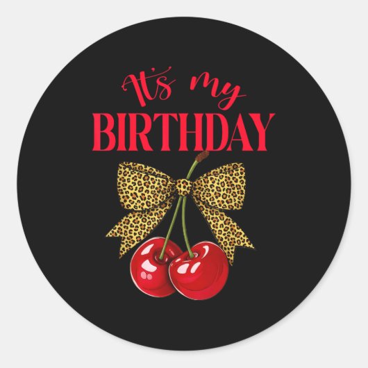 It's My Birthday Cute Cherry Leopard Coquette Bow  ラウンドシール (正面)