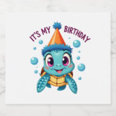 It's My Birthday Cute Sea Turtle Ocean Birthday Pa スパークリングワインラベル (シングルラベル)