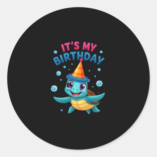 It's My Birthday Cute Sea Turtle Ocean Birthday Pa ラウンドシール (正面)