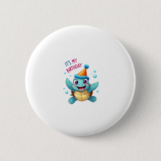 It's My Birthday Cute Sea Turtle Ocean Birthday Pa 缶バッジ (正面)