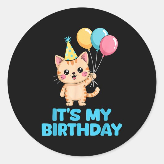 Its My Birthday Kawaii Cat ラウンドシール (正面)