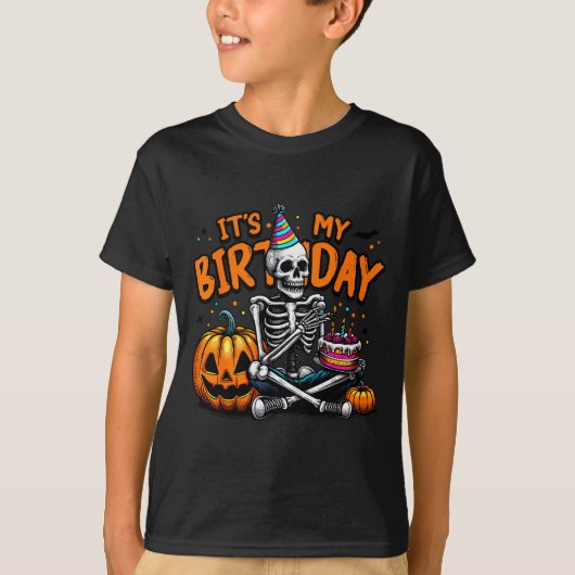 It's My Birthday Skeleton Happy Halloween Birthday Tシャツ (正面)