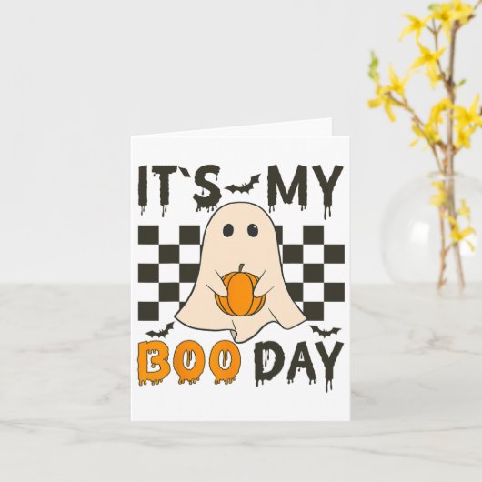 Its My Boo Day Cute Halloween Birthday Funny Ghost カード (黄色い花)