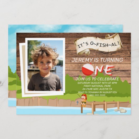 It's O FISH ALファースト魚釣り誕生日 招待状 (正面/裏面)