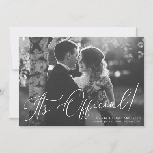 It's Official! Chic Script Wedding Photo Elopement 招待状 (正面)