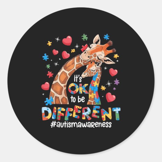 It's Ok To Be Different Autism Awareness Cute Gira ラウンドシール (正面)