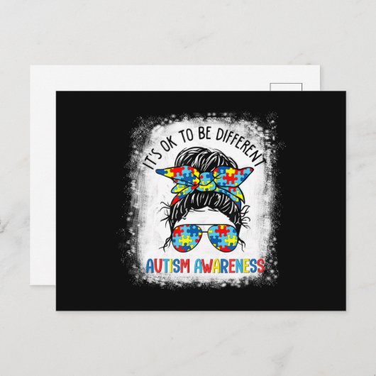 It's Ok To Be Different Autism Awareness Messy Bun ポストカード (正面/裏面)