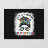 It's Ok To Be Different Autism Awareness Messy Bun ポストカード (正面)