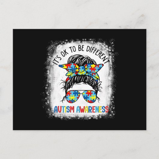 It's Ok To Be Different Autism Awareness Messy Bun ポストカード (正面)
