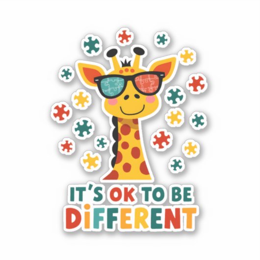 It's Ok To Be Different Giraffe Autism Awareness B シール (正面)