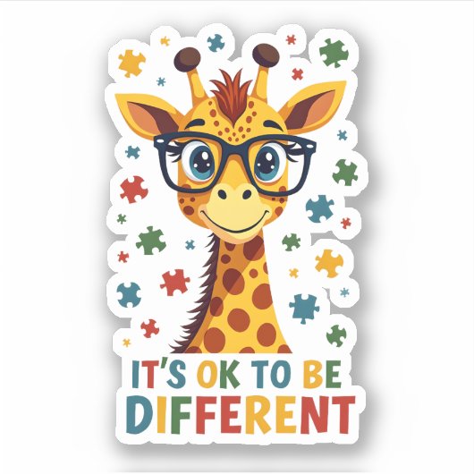 It's Ok To Be Different Giraffe Autism Awareness B シール (正面)