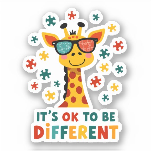It's Ok To Be Different Giraffe Autism Awareness B シール (正面)