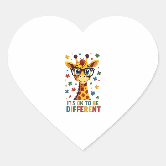 It's Ok To Be Different Giraffe Autism Awareness B ハートシール (正面)