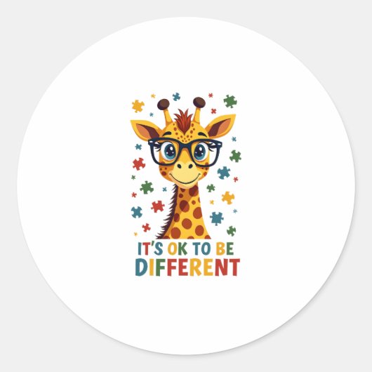 It's Ok To Be Different Giraffe Autism Awareness B ラウンドシール (正面)