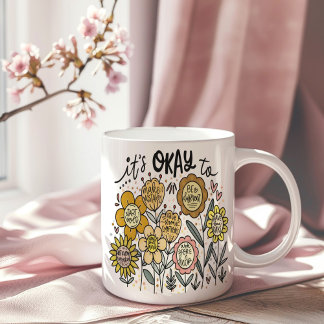 It's Okay To Boho Floral Coffee Mug コーヒーマグカップ
