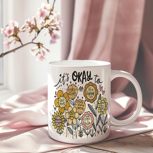 It's Okay To Boho Floral Coffee Mug コーヒーマグカップ