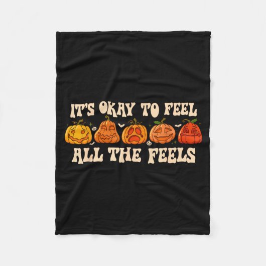 It's Okay To Feel Mental Health Fall Pumpkin Hallo フリースブランケット (正面)