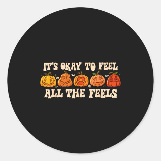It's Okay To Feel Mental Health Fall Pumpkin Hallo ラウンドシール (正面)