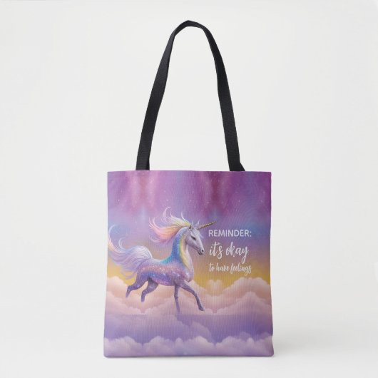 It's okay to have feelings Sparkly Glitter Unicorn トートバッグ (正面)