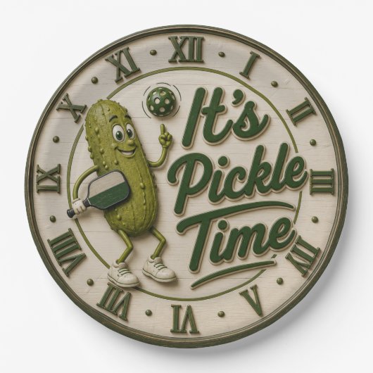 It's Pickle Time Cute Pickle Character ペーパープレート (正面)