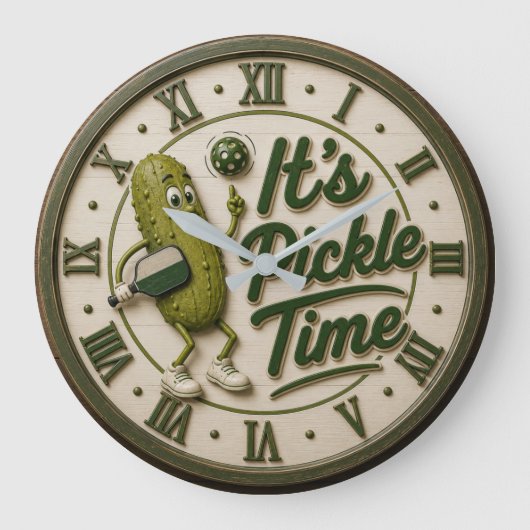 It's Pickle Time Cute Pickle Character ラージ壁時計 (正面)