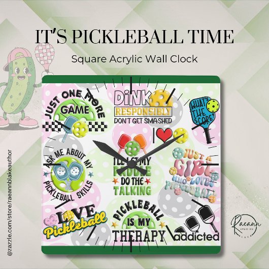 It's Pickleball Time Square Wall Clock スクエア壁時計