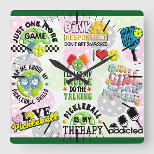 It's Pickleball Time Square Wall Clock スクエア壁時計 (正面)