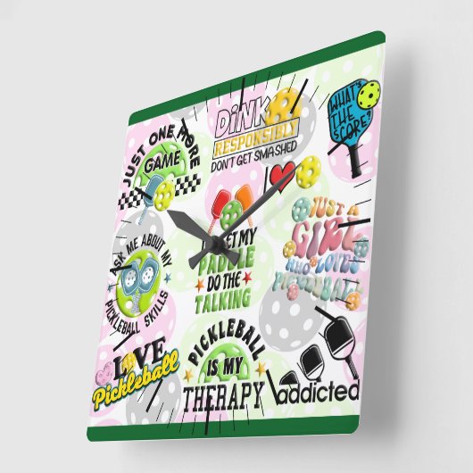 It's Pickleball Time Square Wall Clock スクエア壁時計 (傾斜)