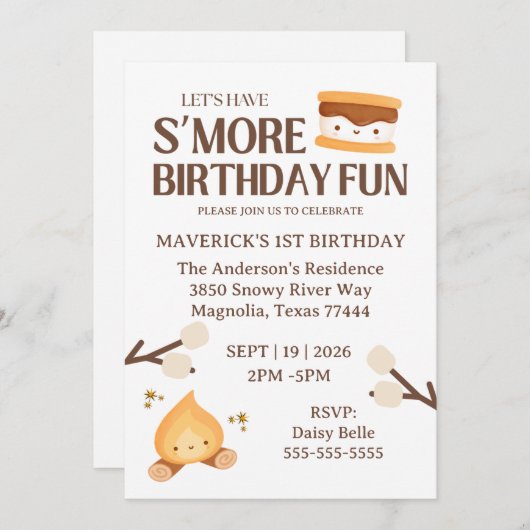 It's S'more Fun to Be One First Birthday  招待状 (正面/裏面)
