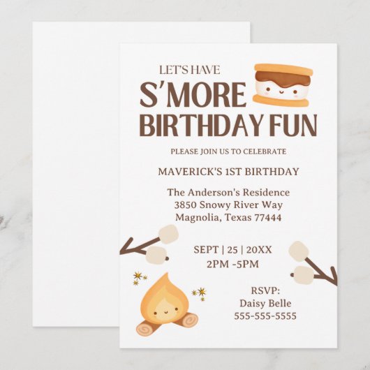 It's S'more Fun to Be One Kids 1st Birthday  招待状 (正面/裏面)