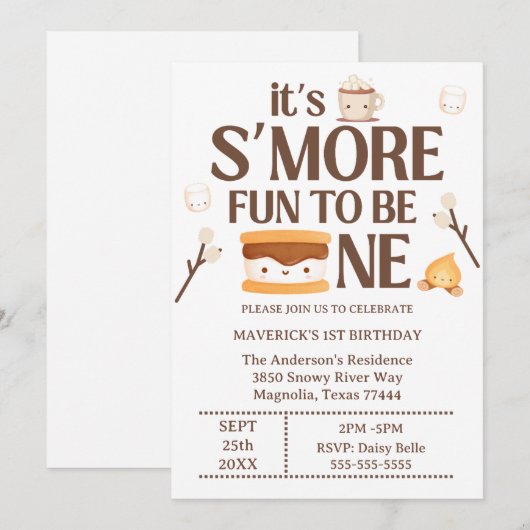 It's S'more Fun to Be One Kids 1st Birthday  招待状 (正面/裏面)