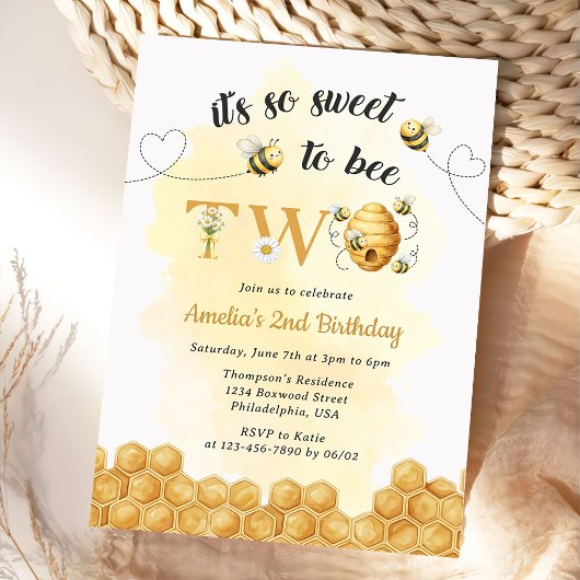 It's So Sweet To Bee 2nd Birthday Invitation 招待状