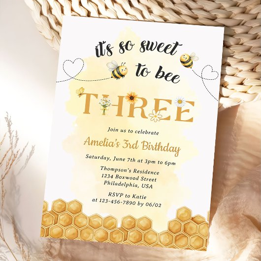 It's So Sweet To Bee 3rd Birthday Invitation 招待状