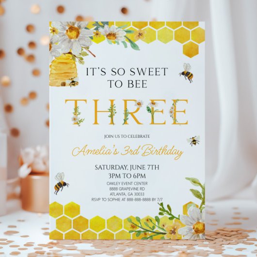 It's So Sweet To Bee Three 3rd Birthday Party 招待状