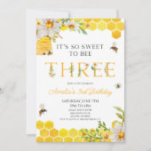 It's So Sweet To Bee Three 3rd Birthday Party 招待状 (正面)