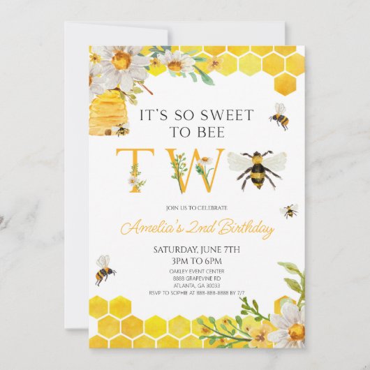 It's So Sweet To Bee TWO 2nd Birthday Party 招待状 (正面)