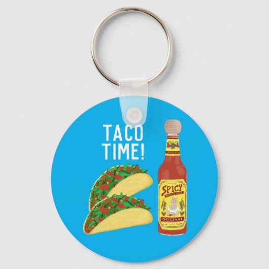 IT'S TACO TIMEかわいいタコスのホットソースイラストレーション キーホルダー (正面)