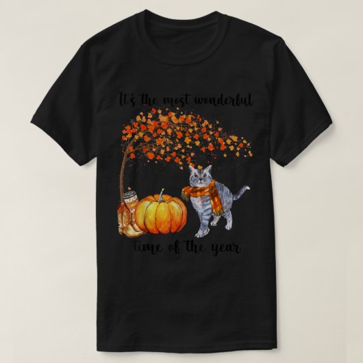 It's The Most Wonderful Autumn Time Cat Scarf Pump Tシャツ (デザイン正面)