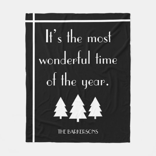 It's The Most Wonderful Time Black & White Holiday フリースブランケット (正面)