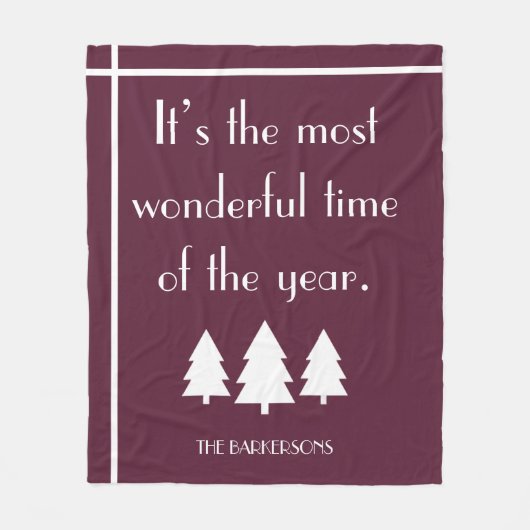 It's The Most Wonderful Time Dark Berry Holiday フリースブランケット (正面)