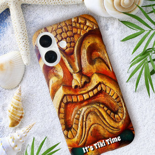 It's Tiki Time Hawaii Wood顔おもしろいレトロ写真 iPhone 16ケース