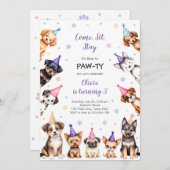 It's Time to Paw-ty Party Animals Kids Birthday In 招待状 (正面/裏面)